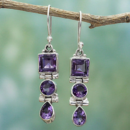 Silver 925 Jewelry Drop Earrings For Women Fashion Elegant Amethyst Dangle Earrings Wedding Wholesale Gift