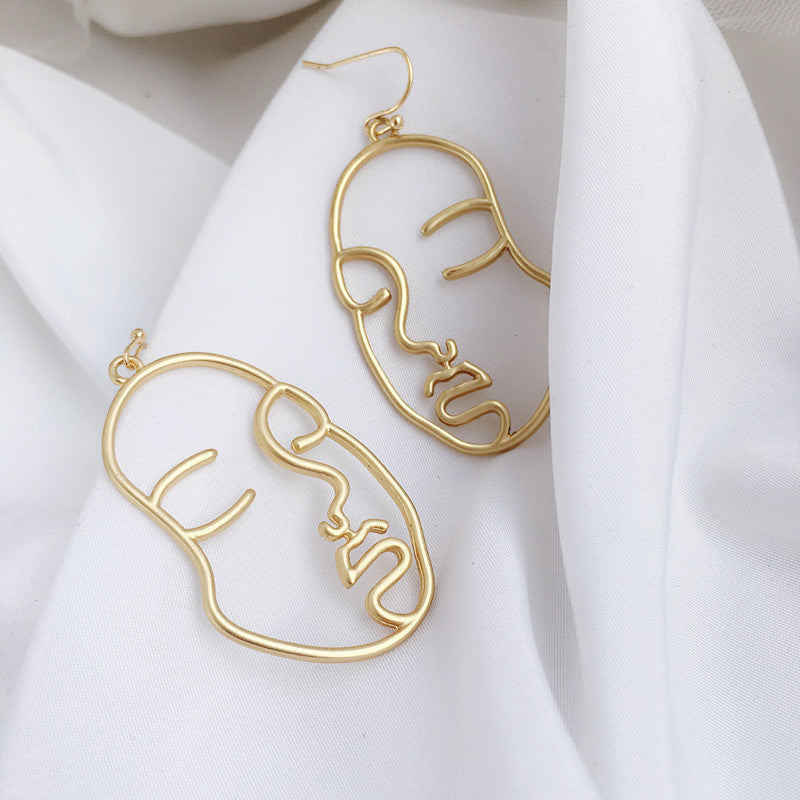 Hollow Out Face Shape Dangle Earrings Jewelry Accessories Girls Fashion Accessory