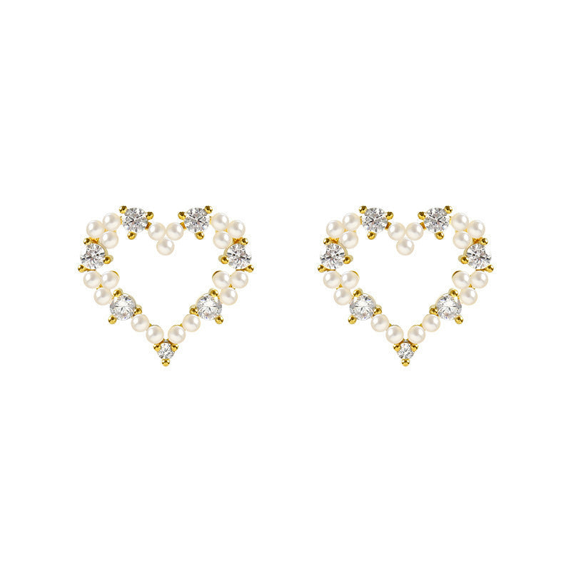 Pearls Style Heart Stud Earrings Women Fashionable Luxurious Earrings Jewelry