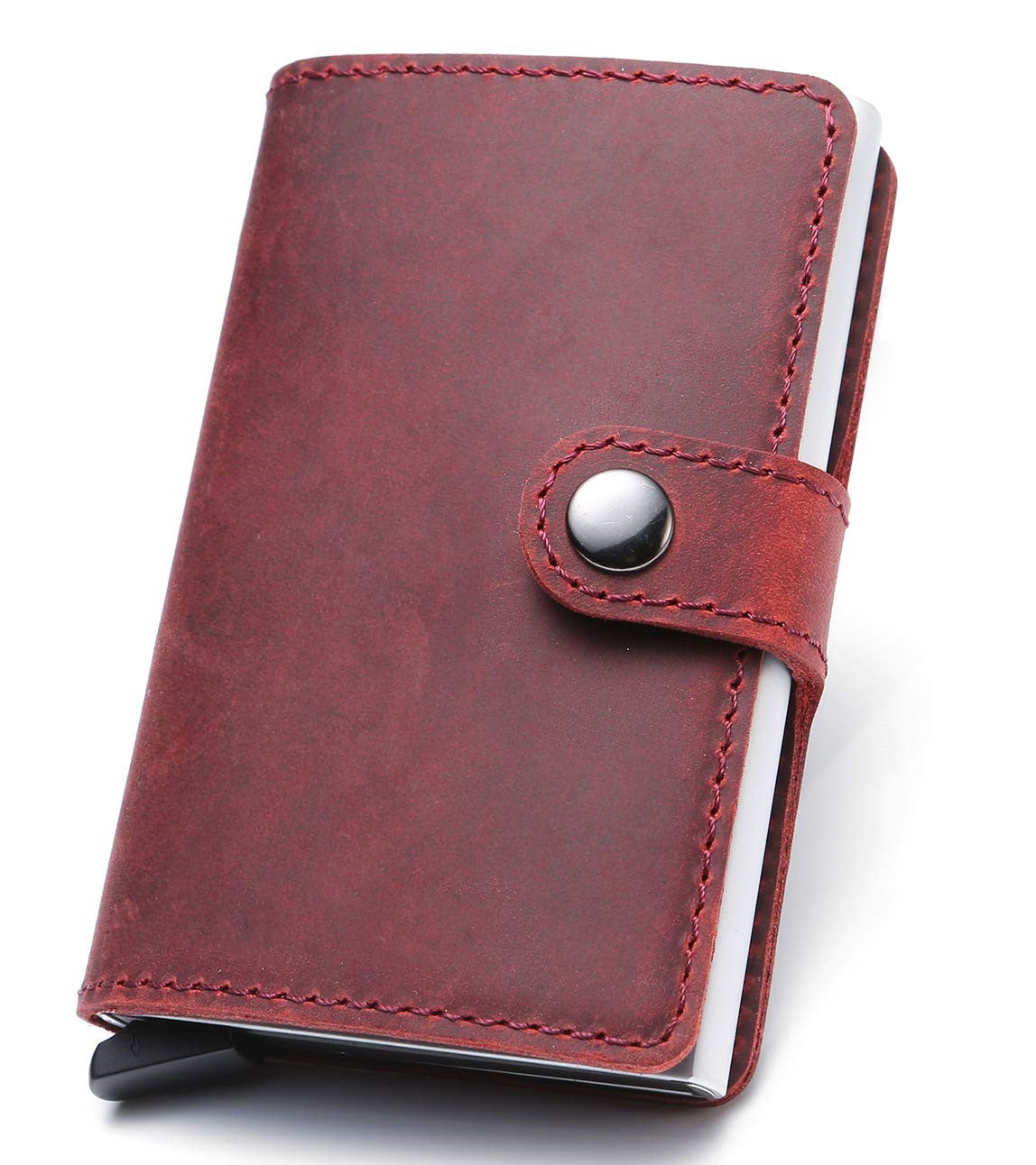 RFID Anti-theft Aluminum Alloy Card Box Retro Style Horse Leather Wallet Card Holder