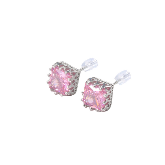 Pink Square Zircon Stud Earrings for Women Girls Ear Studs Jewelry Gift Fashion