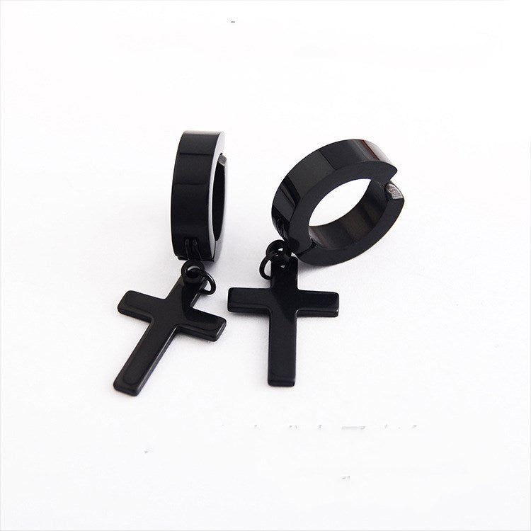 Titanium steel cross earrings