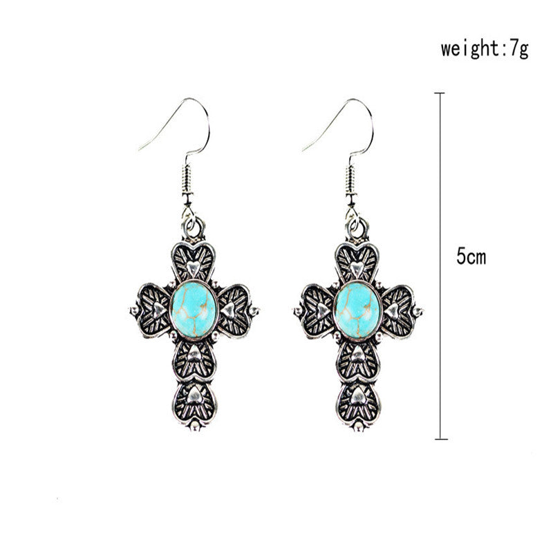 Turquoise Cross Dangle Earring Exquisite Fashion Drop Earrings For Women