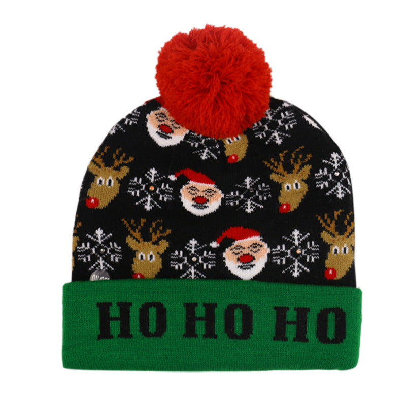 Snowman Elk Christmas Tree Flanged Ball Knit Cap