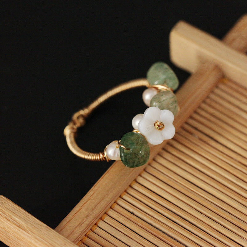 Original stone knitted flower ring