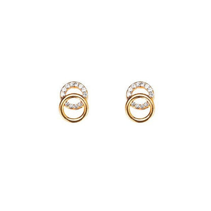 Plain and Rhinestone Circle Stud Earrings Female Girl Fashion Earrings Birthday