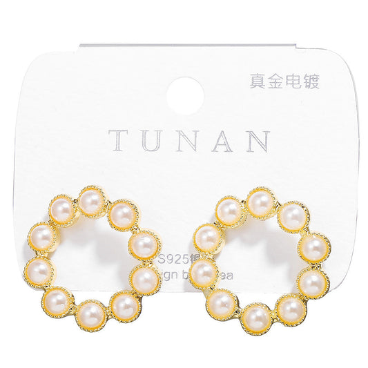 Faux Pearl Ring Gift Earrings Dangle Women Fashion Jewelry Jewellery