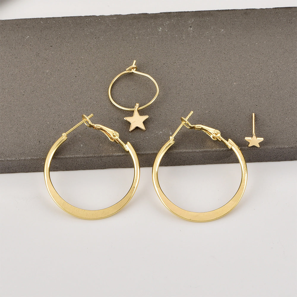4pcs Star Stud and Hoop Earrings Women Jewelry Gift for Her Accessories