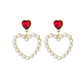 Red Heart Faux Pearl Drop Dangle Earrings Women Jewelry Gift for Her Accessories