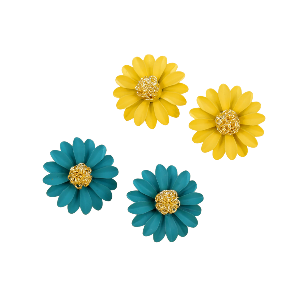 2pairs Flower Design Stud Earrings for Women Girls Ear Studs Jewelry Gift