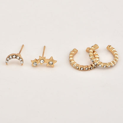 4pc Set Star Moon Stud Earrings Ear Cuffs Women Fashionable Luxurious Earrings