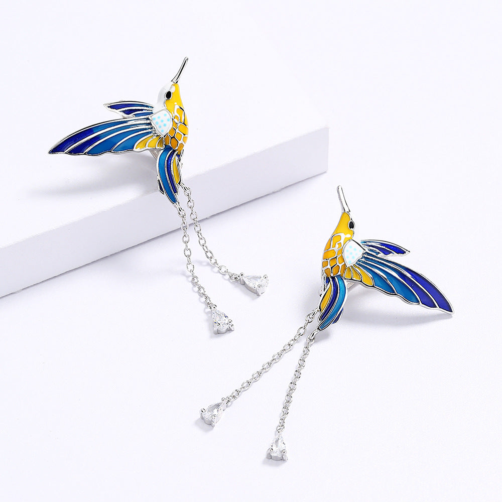 Hummingbird Earrings Epoxy Colored Animal Elements Bird Country Style Female Earrings