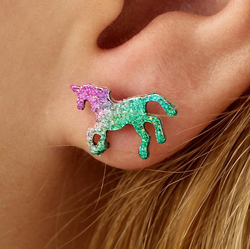 Glitter Unicorn Stud Earrings Fashion Jewelry for Girls Women Gift Accessories