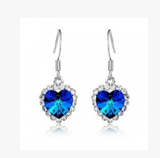 Blue Crystal Heart Dangle Earring Exquisite Fashion Drop Earrings For Women