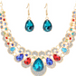 Europe and the United States retro ethnic style jewelry set crystal gem set geometric necklace earrings set female fashion jewelry