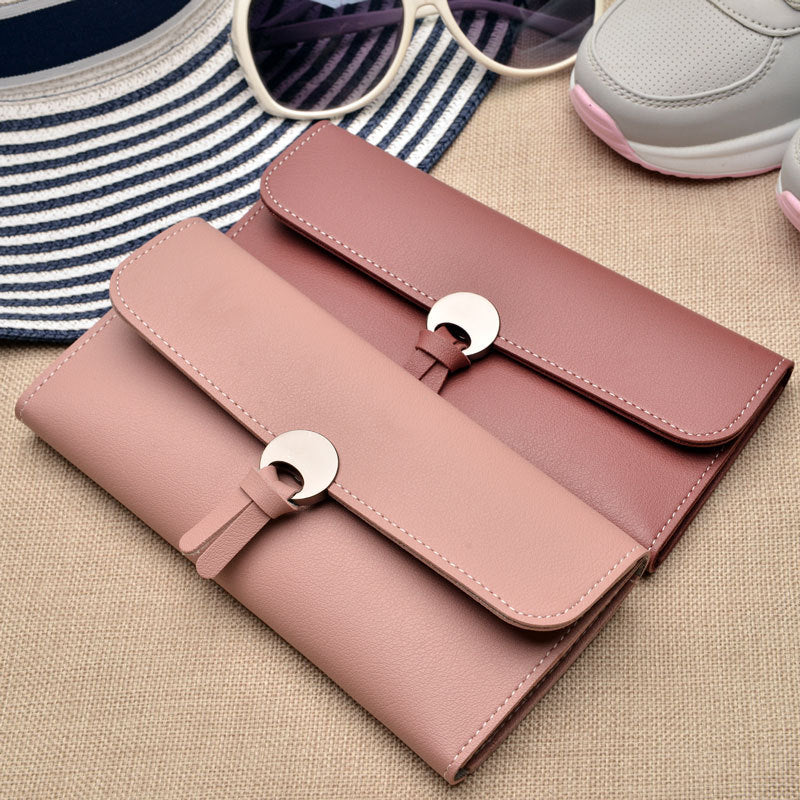 Three-fold buckle long wallet