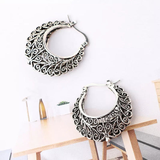 Ancient Silver-colored Hoop Earrings Women Fashion Jewelry Jewellery