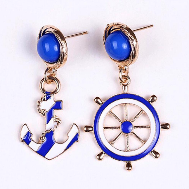 Blue Anchor Drop Ear Dangle Fashion Earrings for Women Party Jewelry Gift