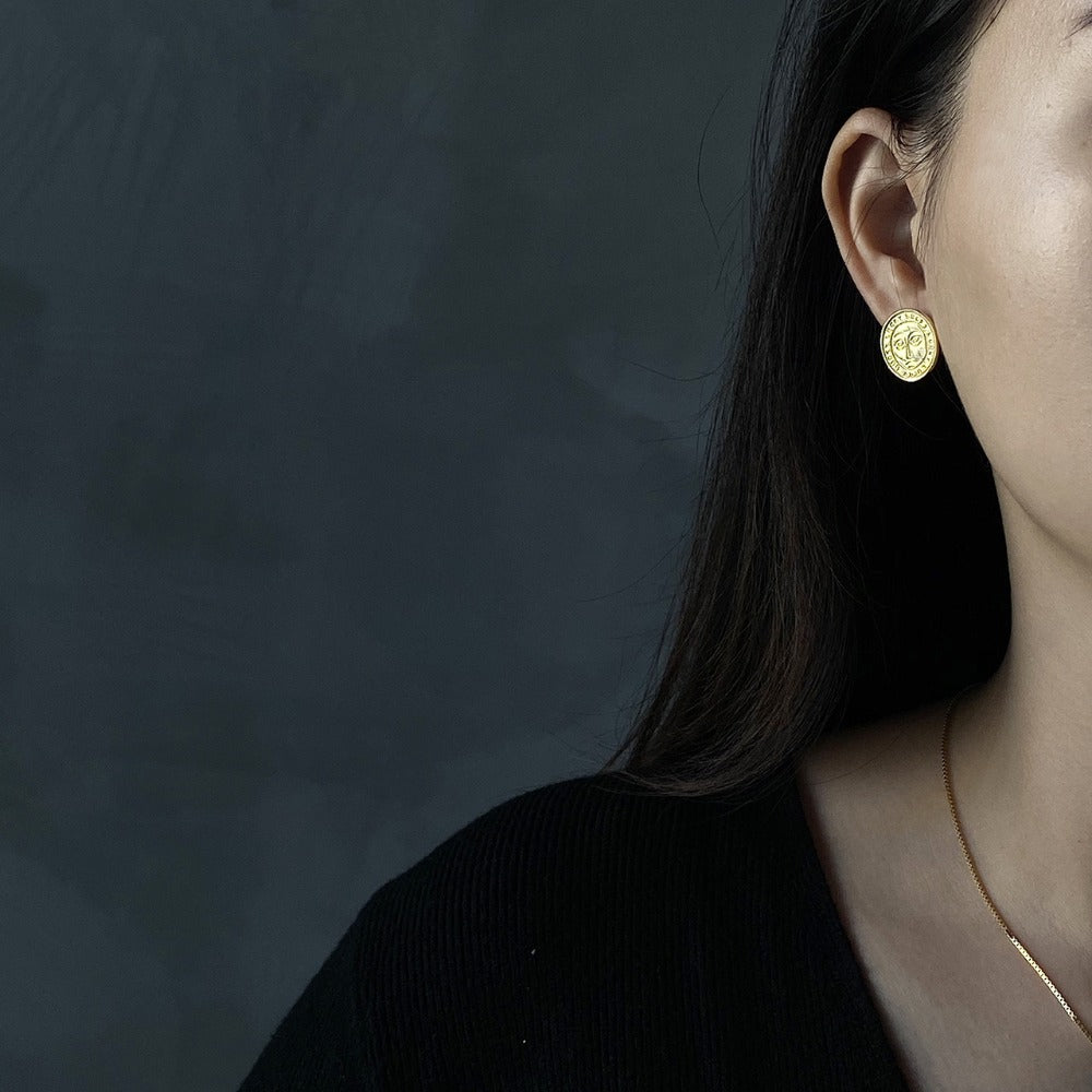 Medal Style Stud Earrings Accessories Gift Women Girl Fashionable Jewelry