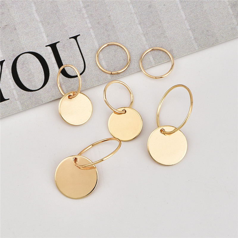 3Pairs Disc Pattern Drop Ear Dangle Fashion Earrings for Women Party Jewelry