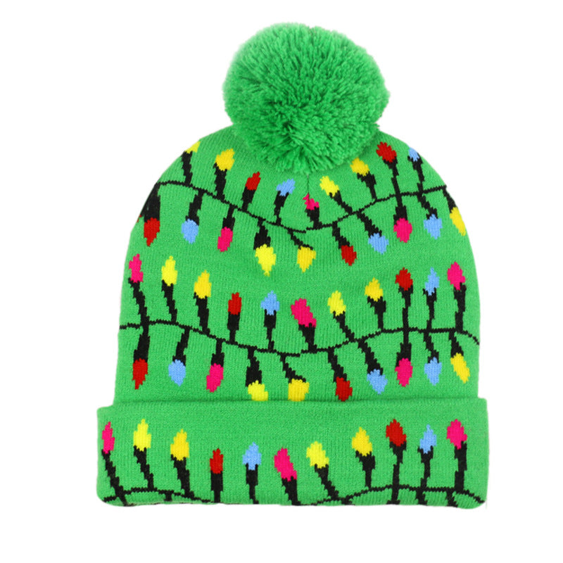 Snowman Elk Christmas Tree Flanged Ball Knit Cap