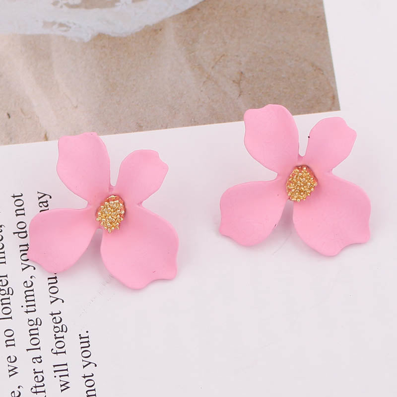 Sweet Flower Earrings Women Four Petal Stereo Leaf Stud Earring Modern Jewelry Girl Accessory