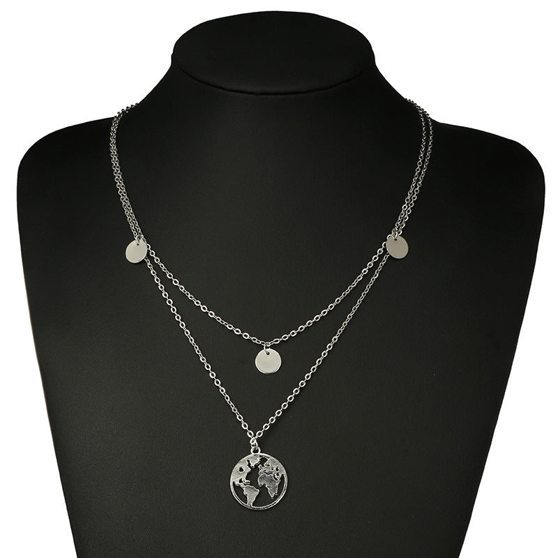 New women's wafer world map pendant necklace