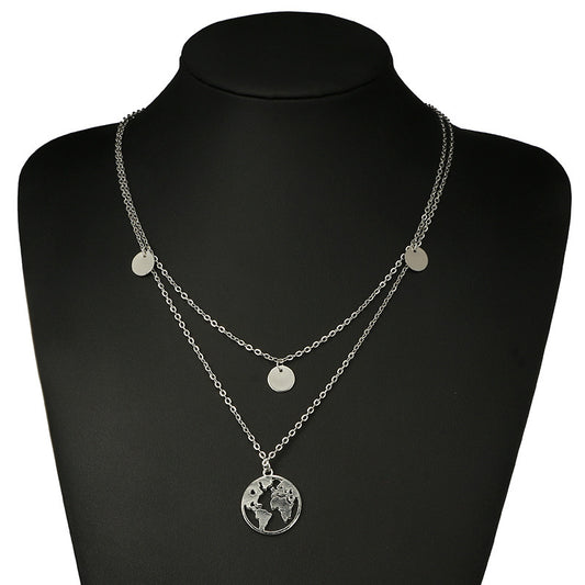 New women's wafer world map pendant necklace