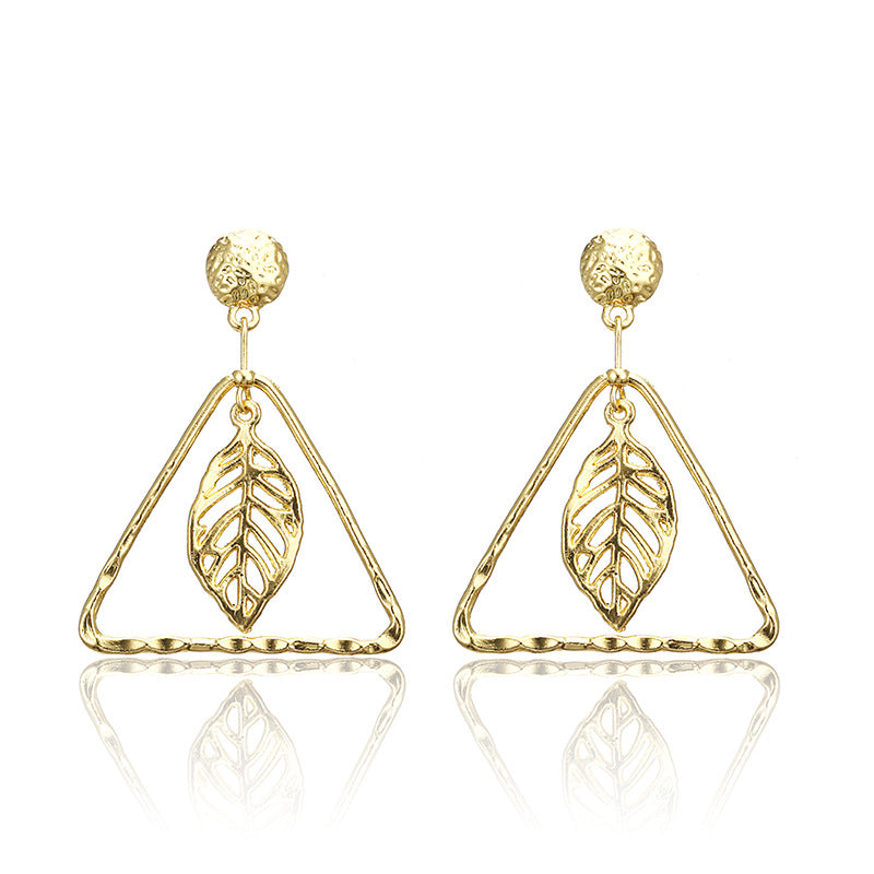 Leaf in Triangle Dangle Earrings Special Gift for Women Girl Fashion Jewelry
