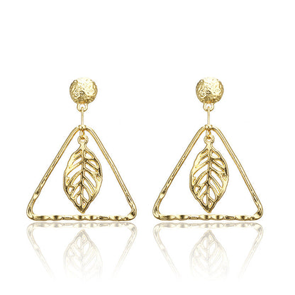 Leaf in Triangle Dangle Earrings Special Gift for Women Girl Fashion Jewelry