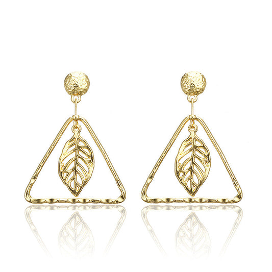Leaf in Triangle Dangle Earrings Special Gift for Women Girl Fashion Jewelry