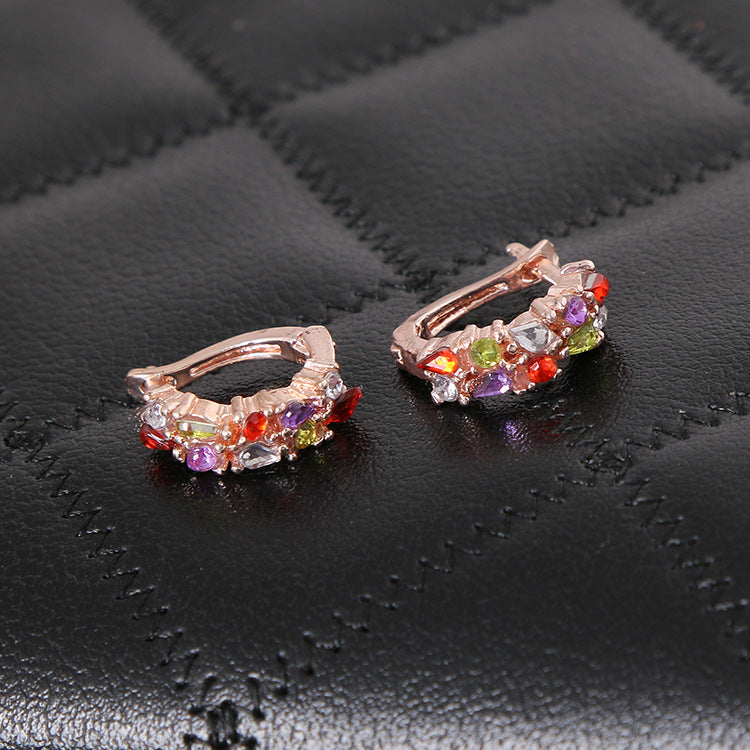 Colorful Stones Hoop Earring Women Jewelry Mom Gift Everyday Wear Earrings