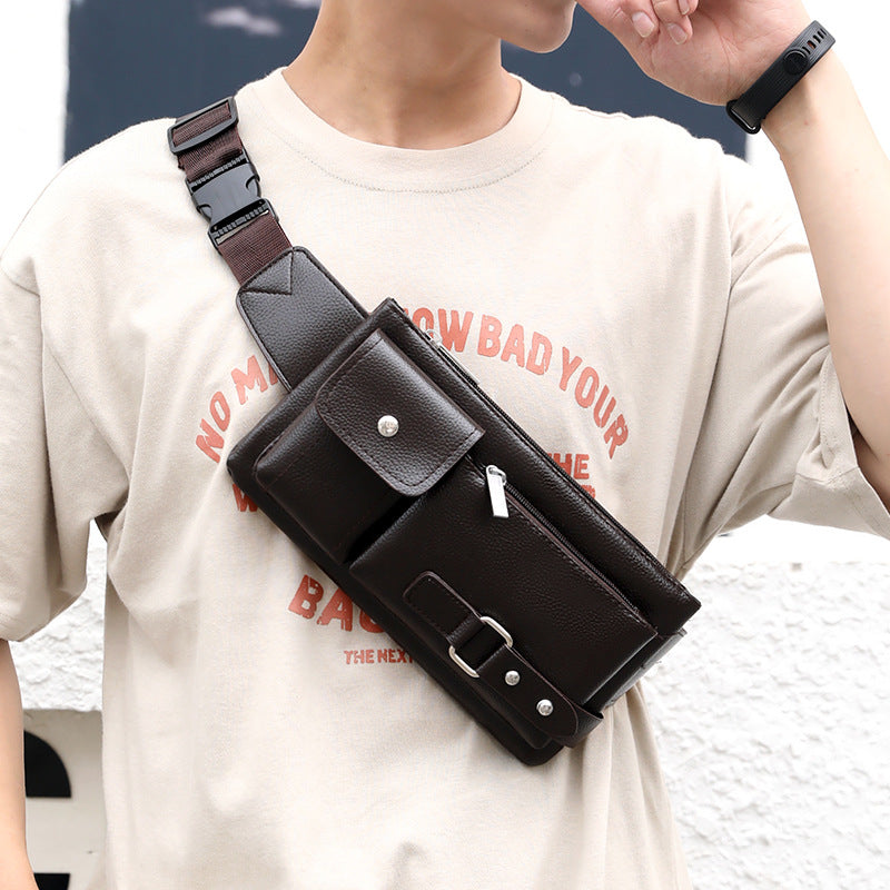 Men's Belt Bag Classic Solid Color PU Leather Waist Bag Outdoor Leisure Travel Fanny Pack Purse