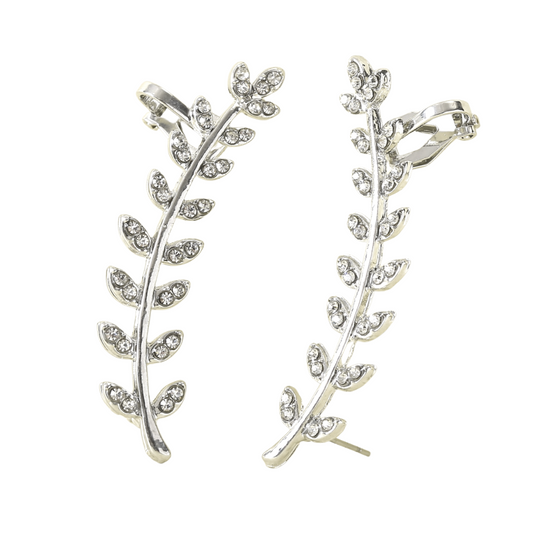 1pair Rhinestone Decor Leaf Design Ear Cuff Ear Cuff Stud Earring for Women