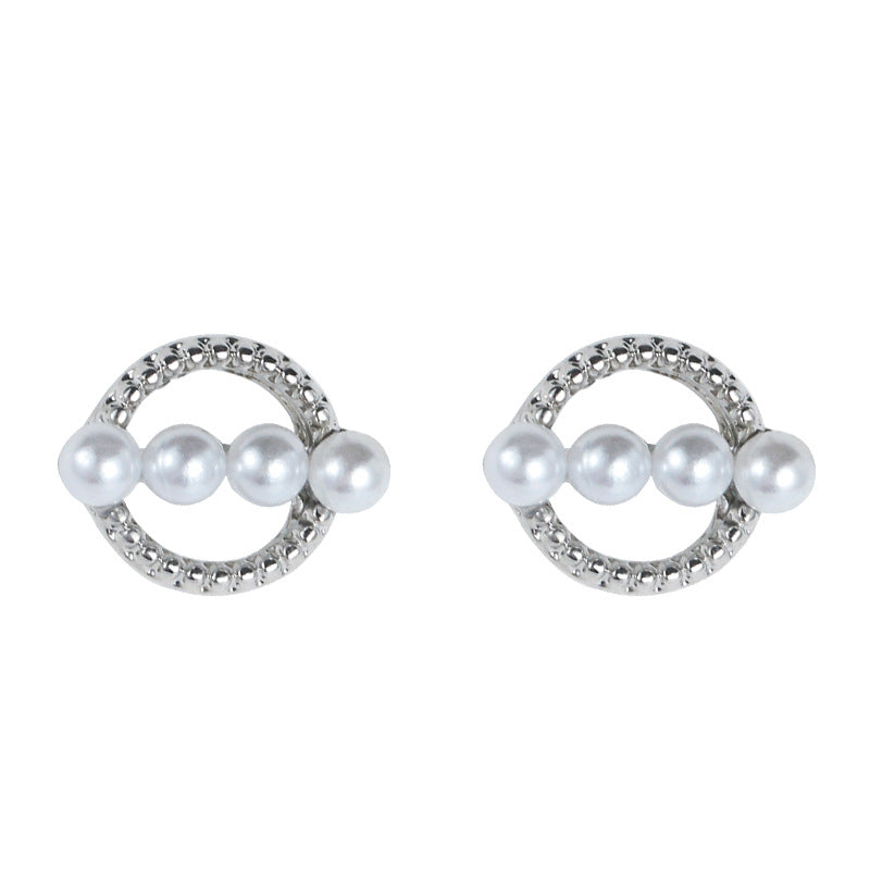 Pearls Circle Stud Earrings Women Charm Stud Jewelry Birthday Holiday Gifts
