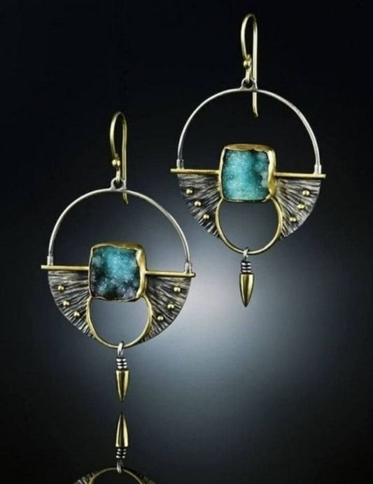 Geometric Turquoise Drop Ear Dangle Fashion Earrings for Women Party Jewelry Gift