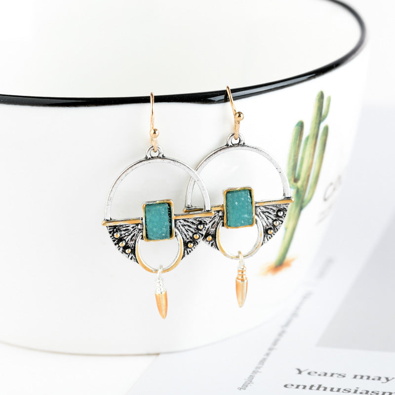 Geometric Turquoise Drop Ear Dangle Fashion Earrings for Women Party Jewelry Gift