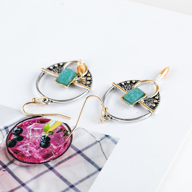 Geometric Turquoise Drop Ear Dangle Fashion Earrings for Women Party Jewelry Gift