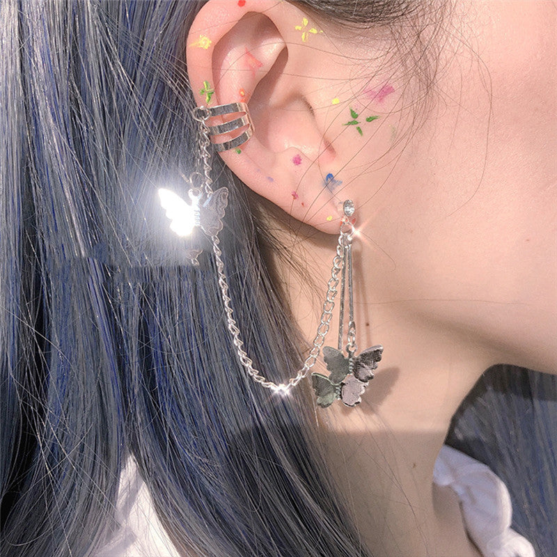 Butterfly Ear Stud Ear Cuff Earrings Dangle Women Fashion Jewelry Gift for Her