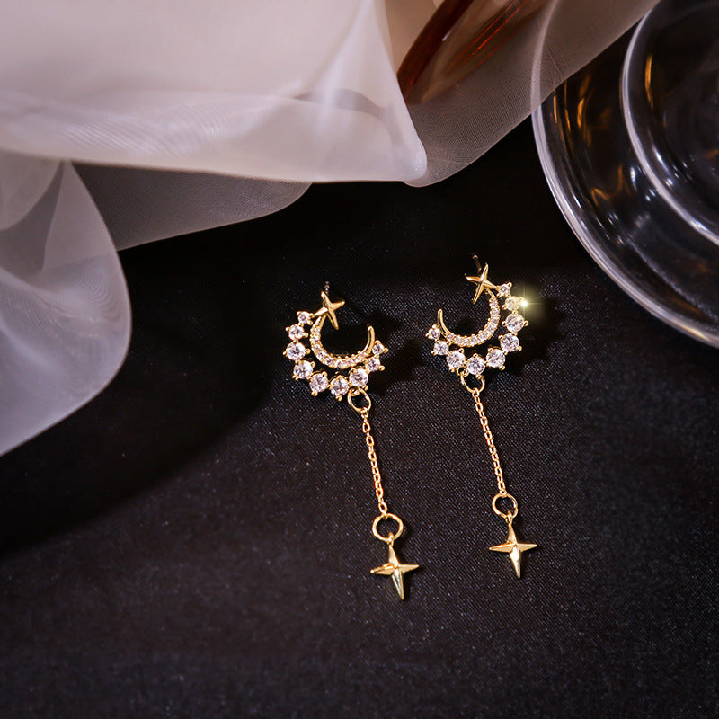 Rhinestone Moon Dangle Earring Exquisite Fashion Drop Earrings For Women