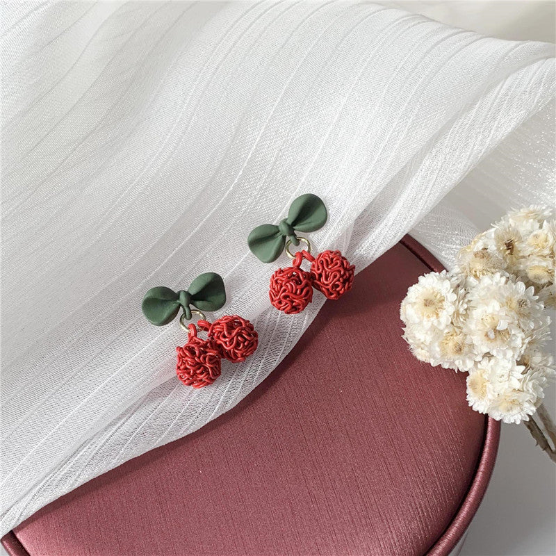 Cherry Ball Stud Earrings Women Charm Stud Jewelry Birthday Holiday Gifts