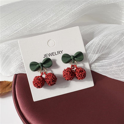 Cherry Ball Stud Earrings Women Charm Stud Jewelry Birthday Holiday Gifts