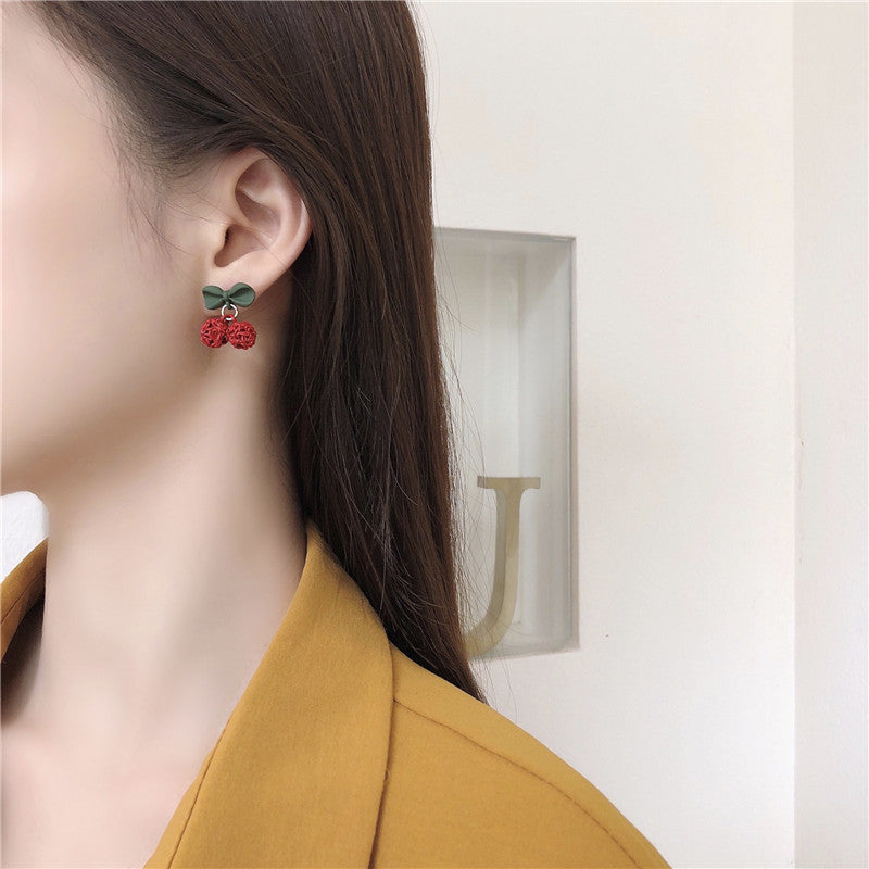 Cherry Ball Stud Earrings Women Charm Stud Jewelry Birthday Holiday Gifts