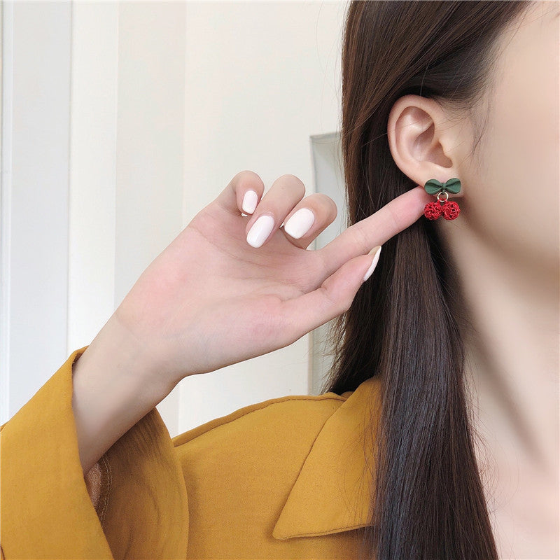 Cherry Ball Stud Earrings Women Charm Stud Jewelry Birthday Holiday Gifts