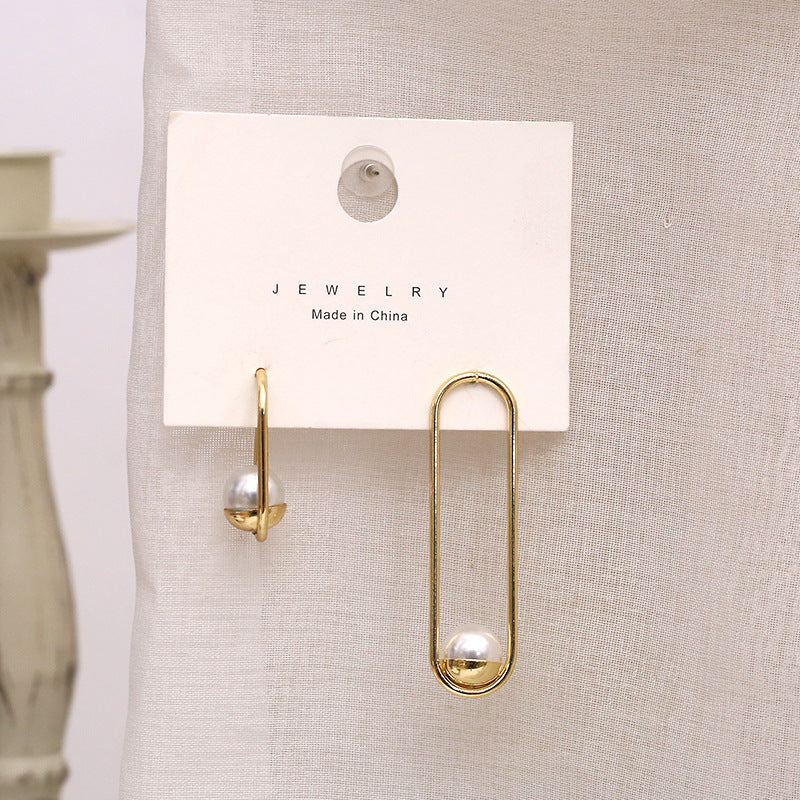 Geometric Detail Faux Pearl Dangle Fashion Earrings for Women Stylish Party Jewelry Gift