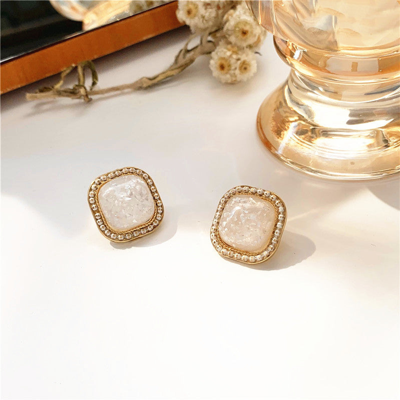 White Glitter Stud Earrings for Girls Women Stud Jewelry Gift Accessories