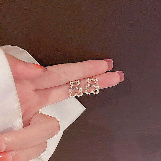 Pearl Bear Stud Earrings Accessories Gift Women Girl Fashionable Jewelry