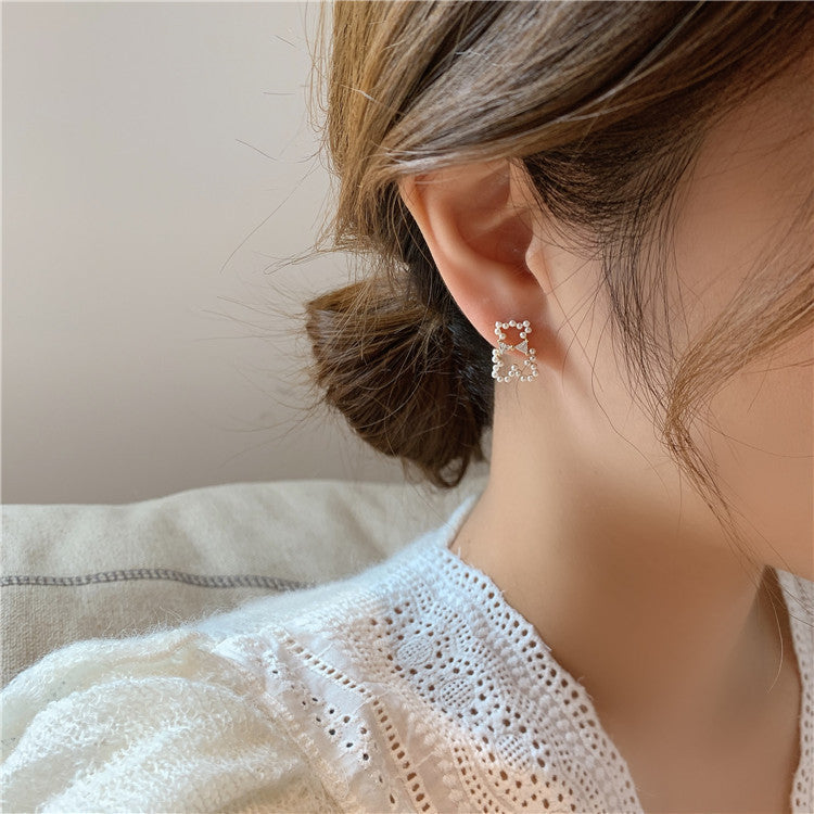 Pearl Bear Stud Earrings Accessories Gift Women Girl Fashionable Jewelry