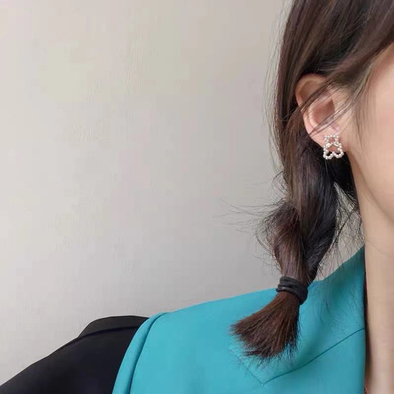 Pearl Bear Stud Earrings Accessories Gift Women Girl Fashionable Jewelry