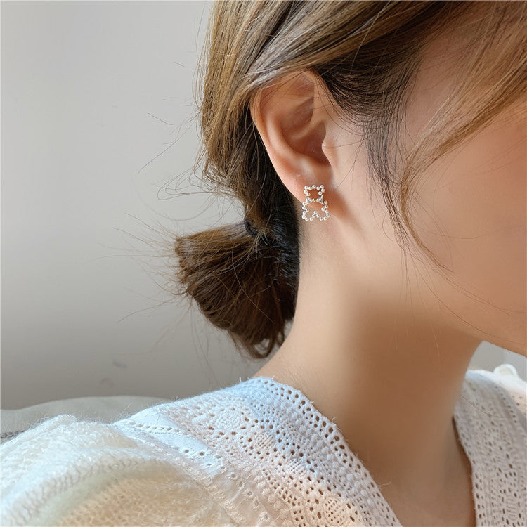 Pearl Bear Stud Earrings Accessories Gift Women Girl Fashionable Jewelry